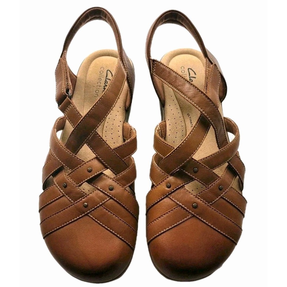 Clarks Elizabelle Sea Leather Sandals 8.5 M Brown Tan Boho Comfort